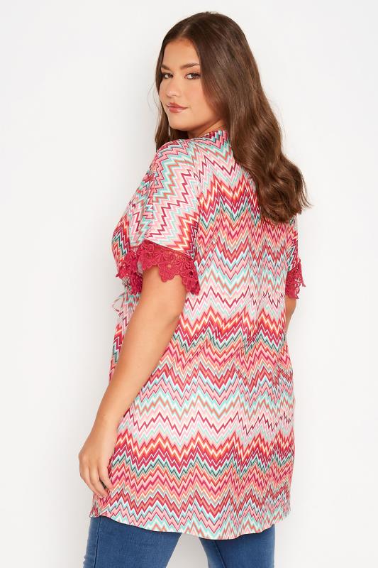 Plus Size Pink Zig Zag Crochet Trim Cardigan | Yours Clothing 3