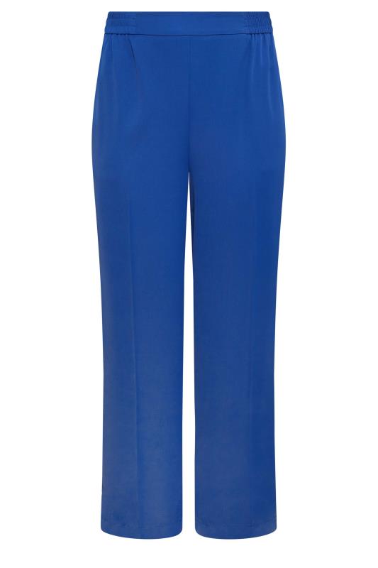 YOURS Plus Size Cobalt Blue Elasticated Waist Pull-On Wide Leg Trousers | Yours Clothing 5