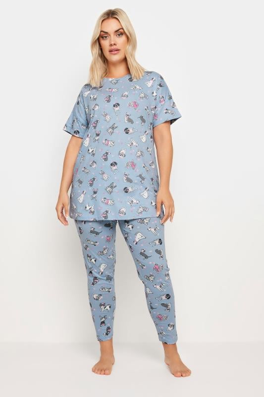 YOURS Plus Size Blue Dog Print Pyjama Set | Yours Clothing 3