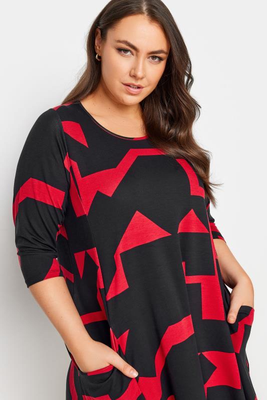 YOURS Plus Size Red Abstract Print Pocket Dress | Yours Clothing 4
