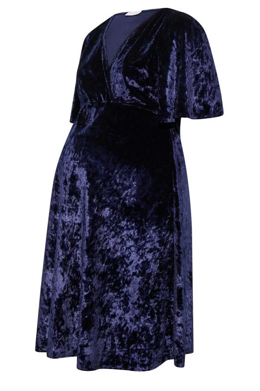 BUMP IT UP MATERNITY Plus Size Navy Blue Velvet Midi Wrap Dress | Yours Clothing 6