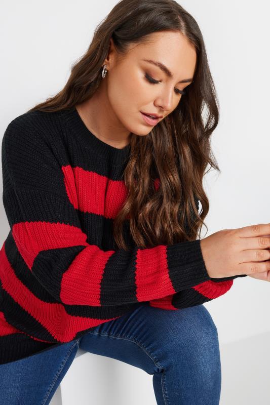 YOURS Plus Size Black & Red Stripe Knitted Jumper | Yours Clothing 5