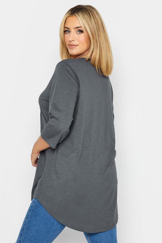 Plus Size YOURS Grey Pintuck Button Henley T-Shirt | Yours Clothing 3