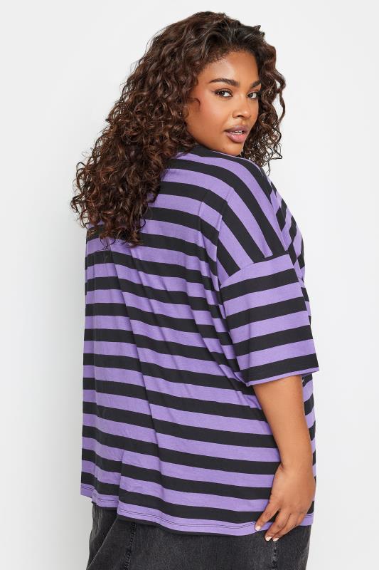 LIMITED COLLECTION Curve Purple & Black Stripe Boxy T-Shirt | Yours Clothing  3