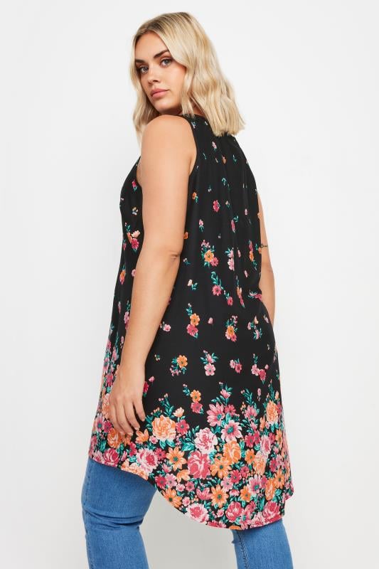 YOURS Plus Size Black Floral Print Dipped Hem Pleated Vest | Yours Clothing 3