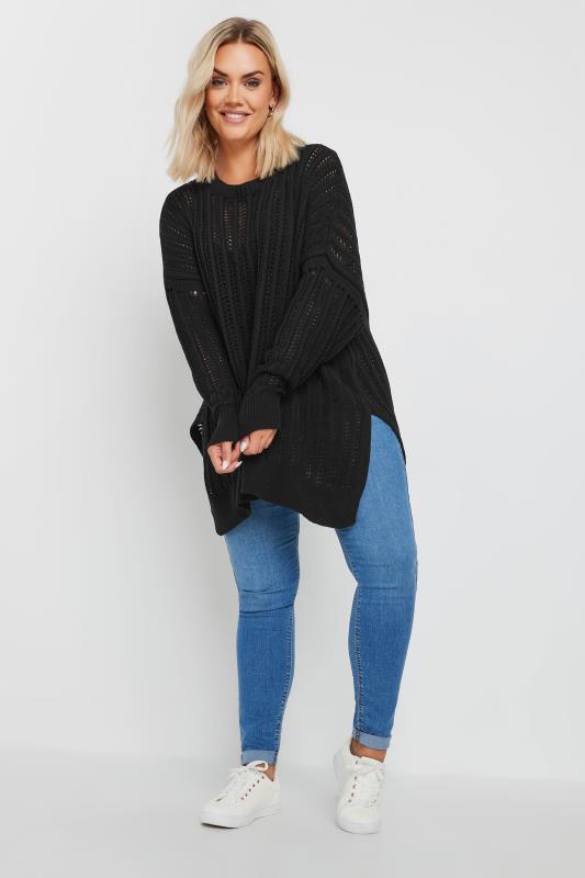 YOURS Plus Size Black Crochet Jumper | Yours Clothing 3