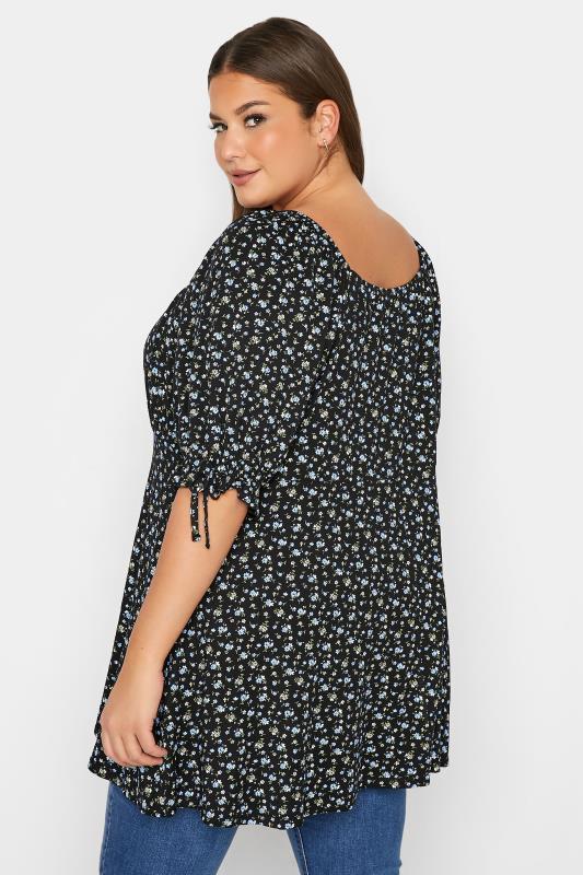 LIMITED COLLECTION Plus Size Black & Blue Ditsy Print Milkmaid Top | Yours Clothing  3
