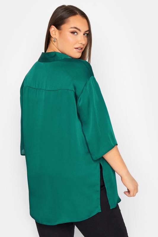 YOURS Plus Size Teal Blue Satin Shirt | Yours Clothing 3