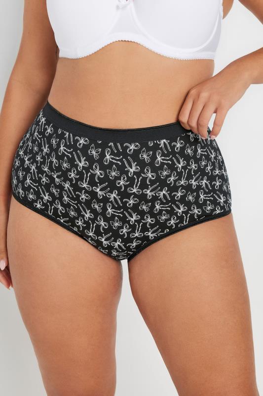 YOURS Plus Size 5 PACK Black & Pink Bow Print Full Briefs | Yours Curve  2