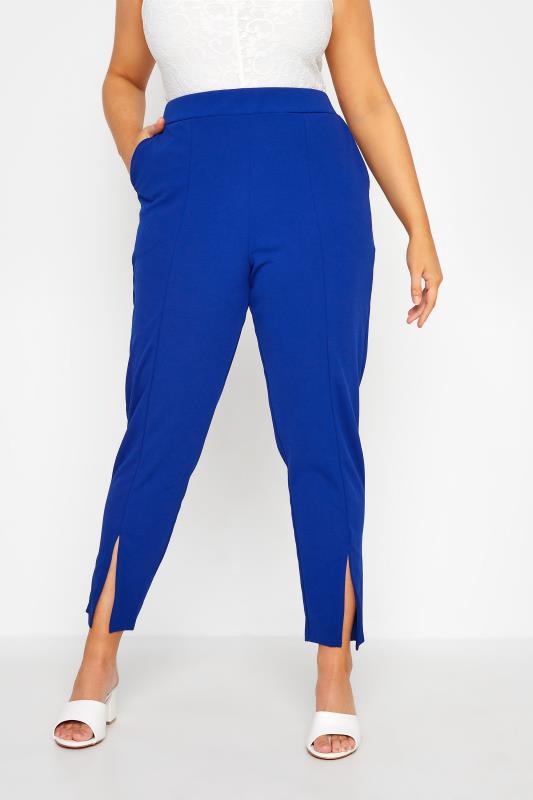 LIMITED COLLECTION Plus Size Cobalt Blue Split Hem Tapered Trousers | Yours Clothing 1