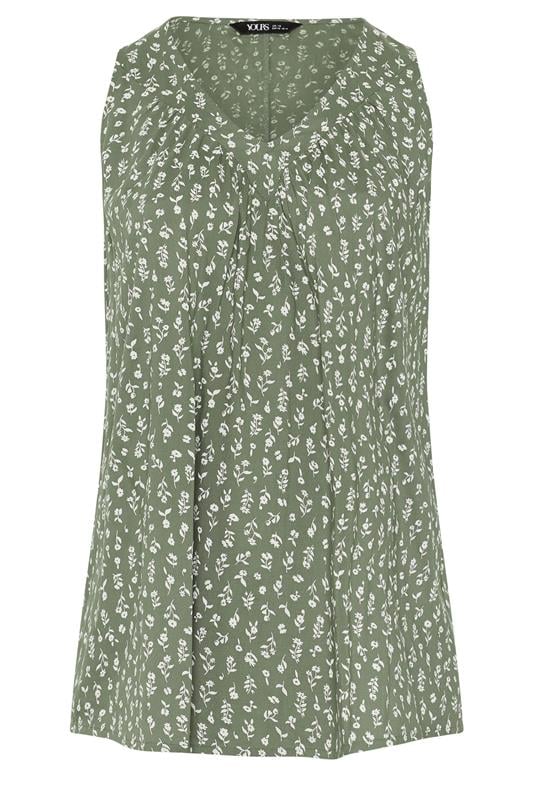 YOURS Plus Size Olive Green Ditsy Floral Vest Top | Yours Clothing 5