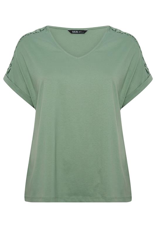YOURS Plus Size Sage Green Lattice Grown On Sleeve T-Shirt | Yours Clothing 5