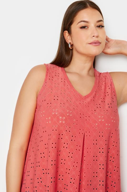 YOURS Plus Size Coral Pink Broderie Anglaise Swing Vest Top | Yours Clothing 4