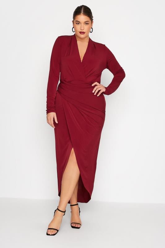 LTS Tall Women's Dark Red Long Sleeve Wrap Dress | Long Tall Sally 1