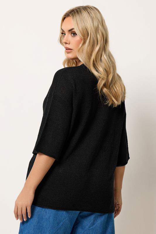 YOURS Plus Size Black Knitted T-Shirt | Yours Clothing 2