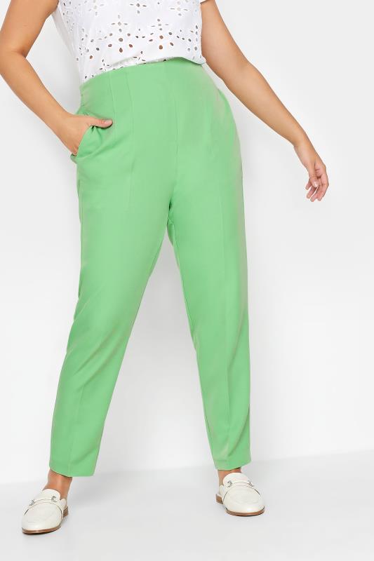 YOURS Plus Size Curve Green Darted Waist Tapered Trousers | Yours Clothing  2