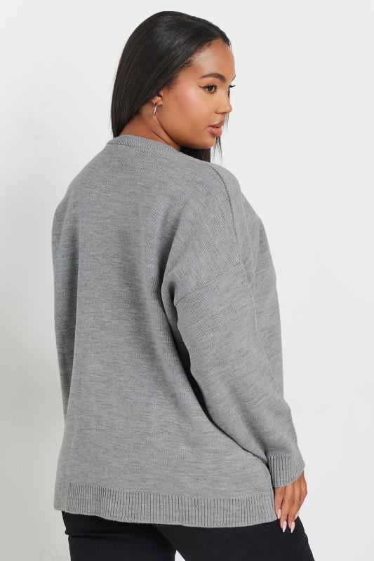 YOURS Plus Size Grey Bow Knitted Jumper | Yours Clothing 3