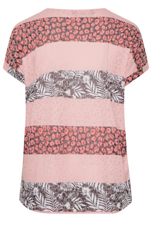 YOURS Curve Plus Size Pink Mixed Print Colour Block T-Shirt | Yours Clothing  6