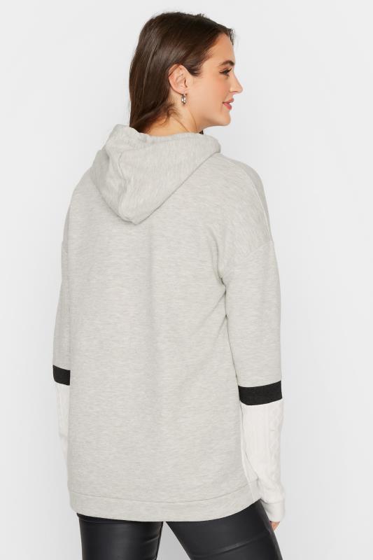 LTS Tall Women's Grey & White Colour Block Knitted Hoodie | Long Tall Sally 3