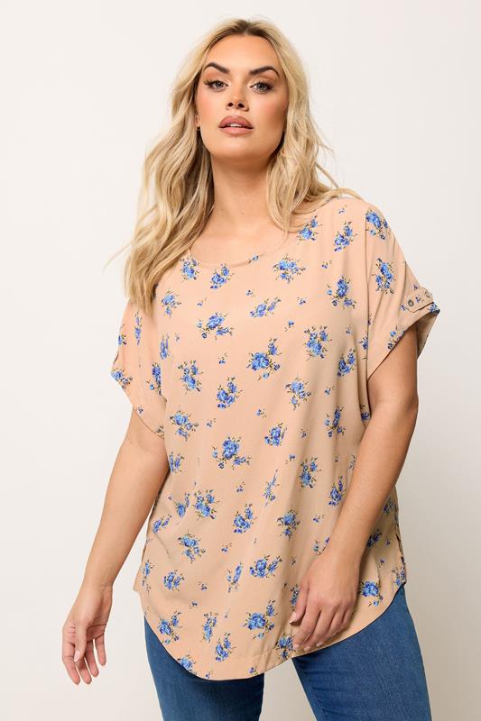  YOURS top rosa floral con mangas con trabilla