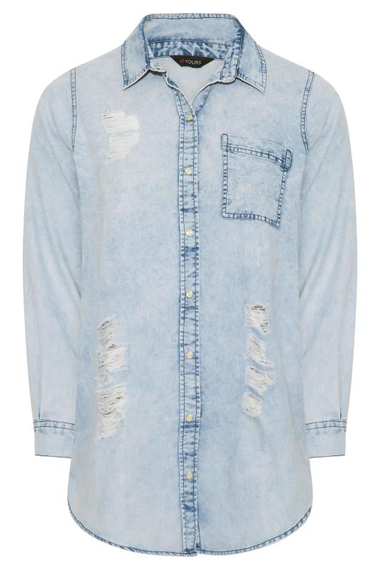 Plus Size Bleach Blue Distressed Denim Shirt | Yours Clothing  6