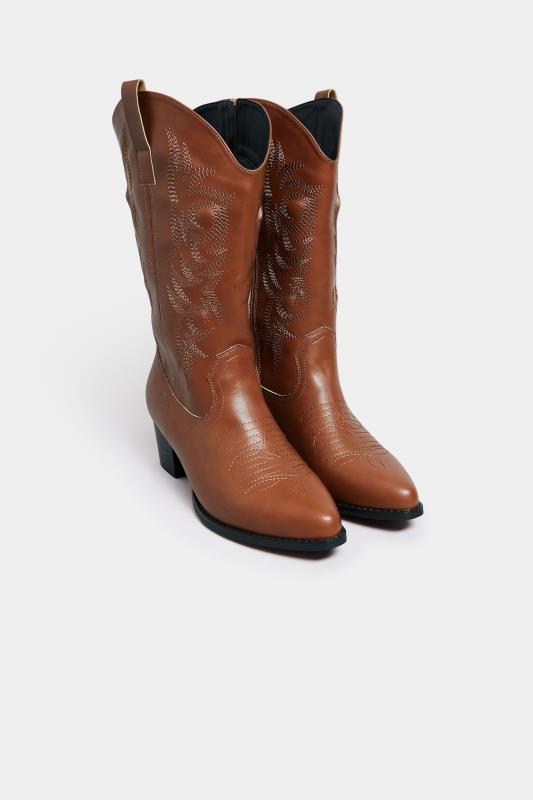 LIMITED COLLECTION Tan Cowboy Boots in Extra Wide EEE Fit | Yours Clothing 2