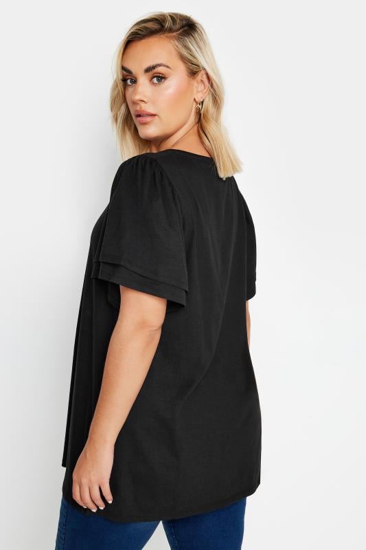 YOURS Plus Size Black Double Angel Sleeve T-Shirt | Yours Clothing  3