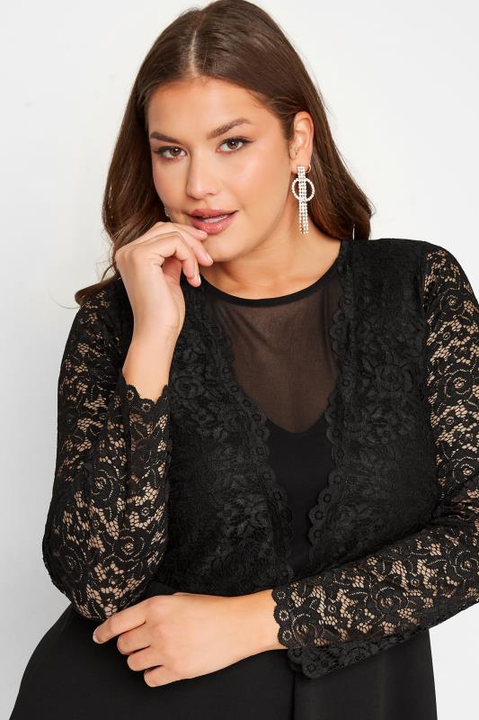  YOURS LONDON Plus Size Black Lace Plunge Skater Dress | Yours Clothing 4
