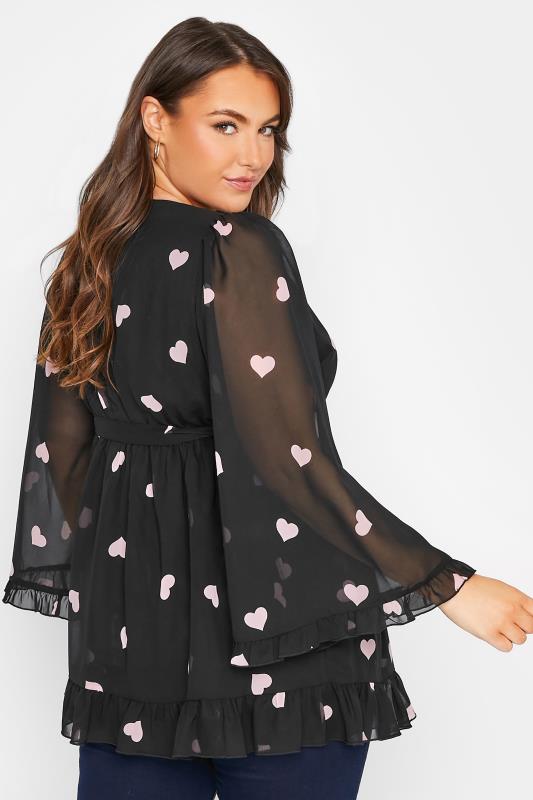 YOURS LONDON Plus Size Black Heart Print Ruffle Wrap Top | Yours Clothing 3