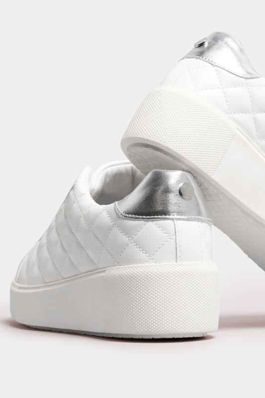 White Quilted Platform Trainers In Extra Wide EEE Fit | Yours Clothing 4