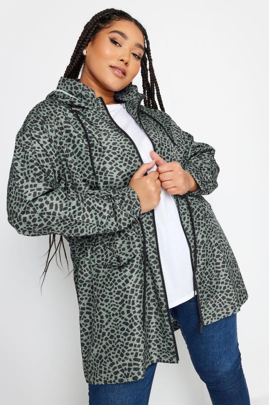 YOURS Plus Size Green Tile Print Lightweight Parka Jacket | Yours Clothing 1