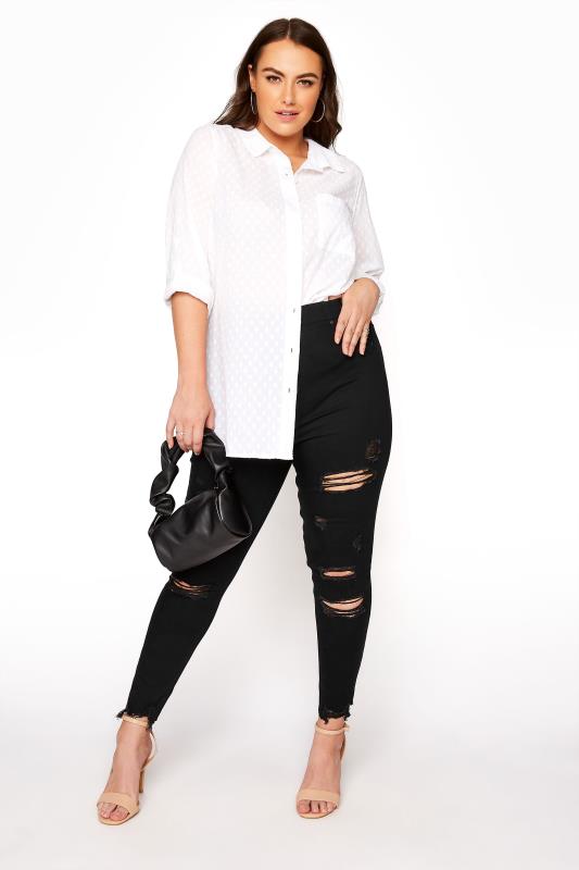 Plus Size YOURS FOR GOOD Black Extreme Ripped Stretch JENNY Jeggings | Yours Clothing 2