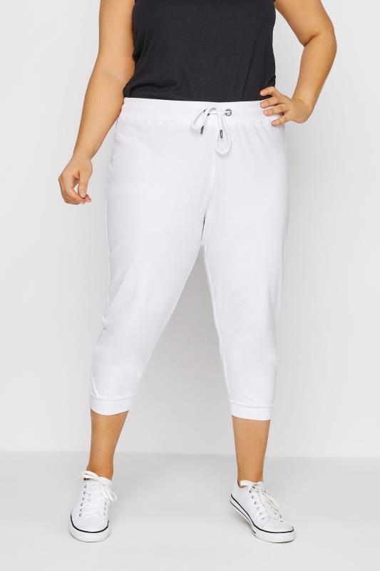 dla puszystych Curve White Cotton Cropped Joggers