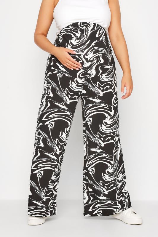  Grande Taille BUMP IT UP MATERNITY Curve Black Marble Print Stretch Wide Leg Trousers