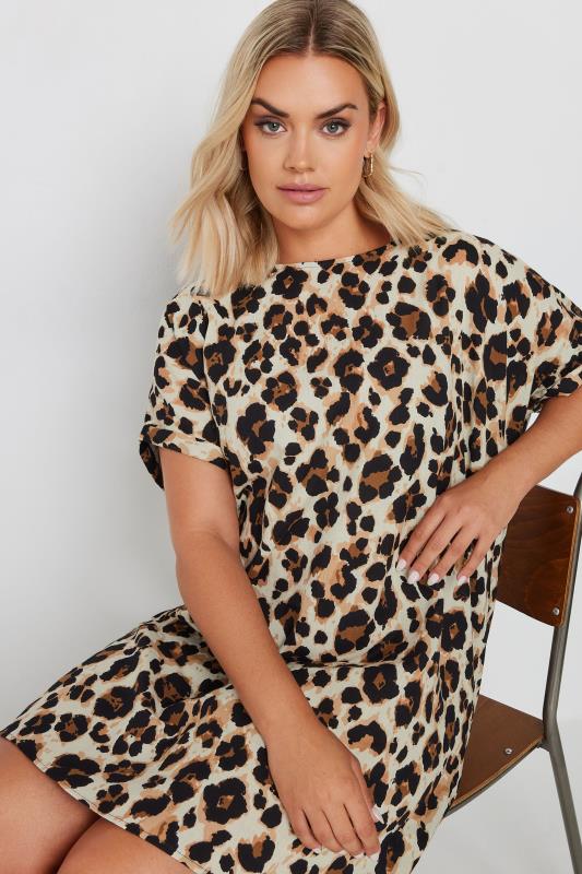 YOURS Plus Size Natural Brown Leopard Print Tunic Dress | Yours Clothing 4