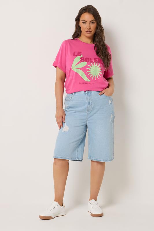 YOURS Plus Size Bleach Blue Denim Ripped Jorts | Yours Clothing 1