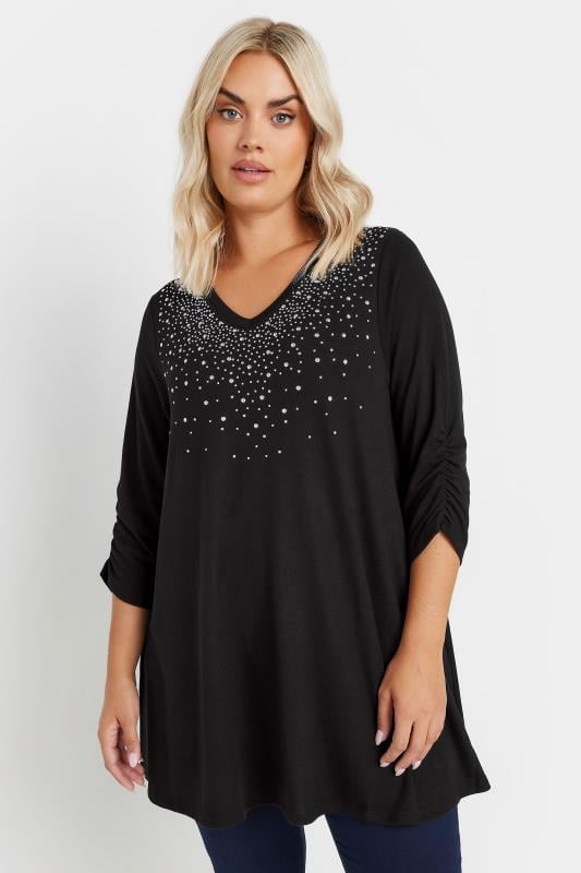  Grande Taille YOURS Curve Black Diamante Stud Swing Top