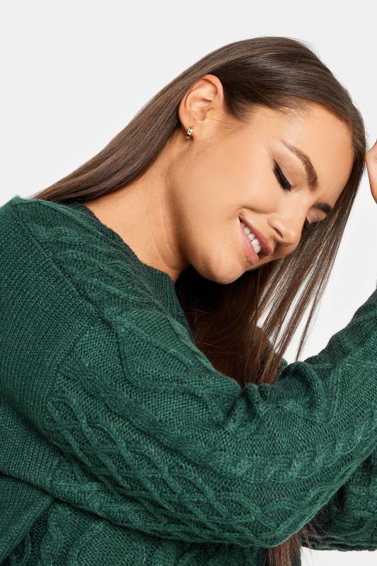 YOURS Plus Size Green Cable Knit Jumper | Yours Clothing 4