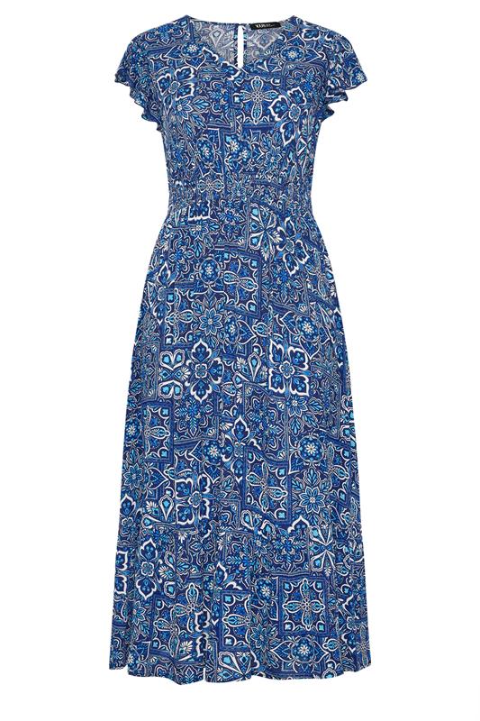 YOURS Plus Size Blue Tile Print Maxi Dress | Yours Clothing 5