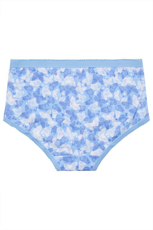 YOURS 5 PACK Plus Size Blue & White Butterfly Design High Waisted Full Briefs | Yours Clothing 8