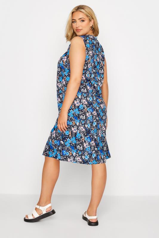 Curve Blue Floral Print Sleeveless Shirt Dress 3