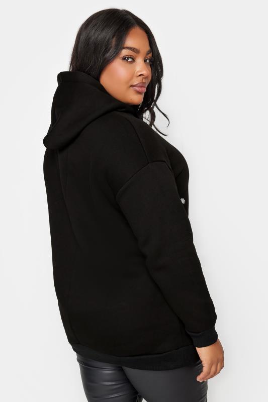 YOURS Plus Size Black 'Merry Christmas' Reindeer Print Hoodie | Yours Clothing 3