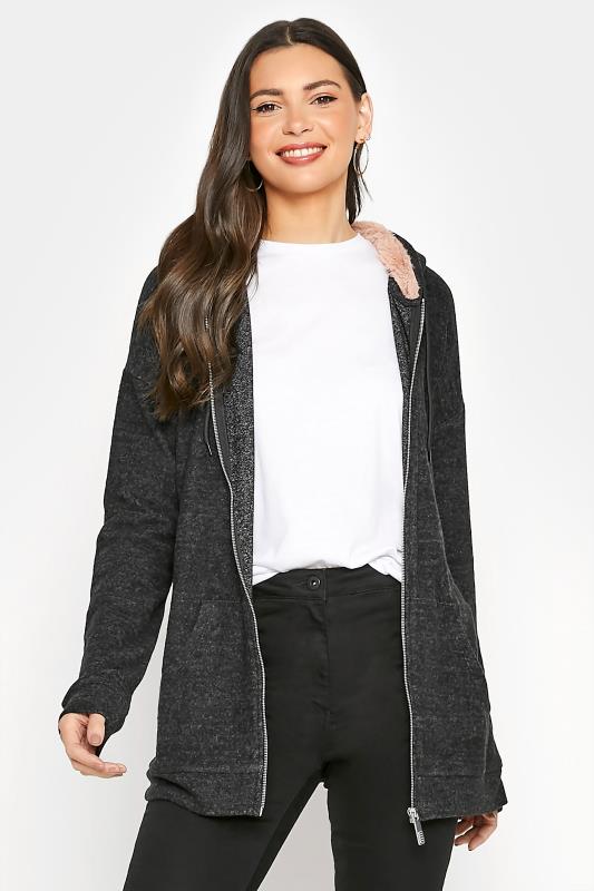 Tall Women's LTS Charcoal Grey Faux Fur Soft Touch Hoodie | Long Tall Sally 1