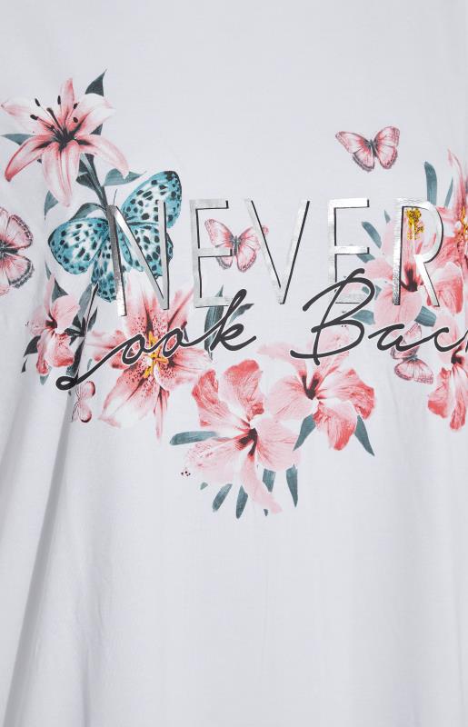 Curve White 'Never Look Back' Floral Slogan T-Shirt_S.jpg