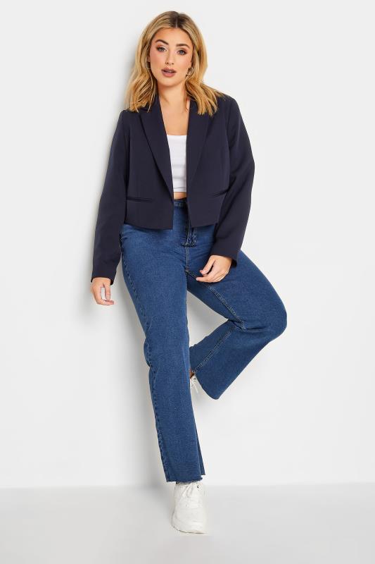 YOURS Plus Size Curve Navy Blue Cropped Blazer | Yours Clothing  2