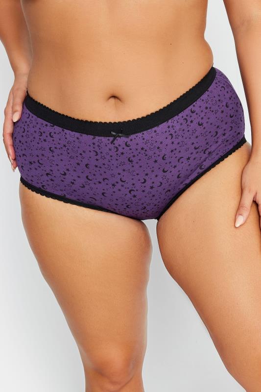 YOURS 5 PACK Plus Size Black & Purple Star Print High Waisted Full Briefs | Yours Clothing 2