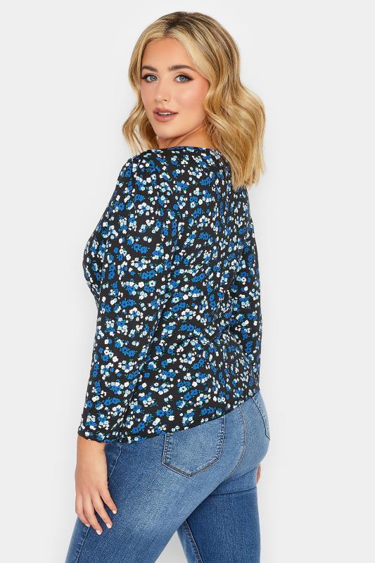 YOURS PETITE Curve Plus Size Black Ditsy Print Long Sleeve Top | Yours Clothing  3