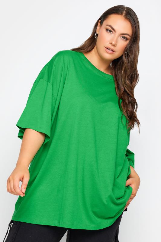 YOURS Plus Size Apple Green Oversized Boxy T-Shirt | Yours Clothing 1