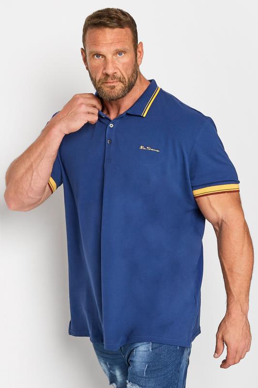 BEN SHERMAN Big & Tall Blue Tipped Polo Shirt | BadRhino 1