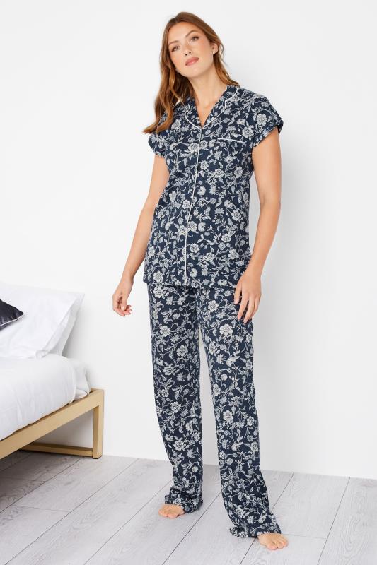Tall  LTS Tall Blue Stencil Floral Print Pyjama Set